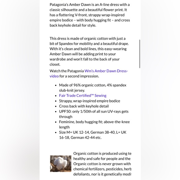 Patagonia Amber Dawn Dress Organic Cotton Wild Big Spanish blue women’s medium - Picture 11 of 11